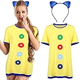Xtinmee 2 Pcs Halloween Women's Short Sleeve Button Printed Cosplay Costume Top Cute Cat Ears Headband for Women Cosplay Role Play