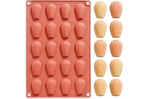 Fchil Madeleine Silicone Baking Mold, 20-Cavity Nonstick Shell Shaped Silicone Pan, Madeleine Cookie Pan for Cake Chocolate C