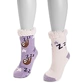 Muk Luks Women's Cabin Sock, 2 Pairs, Purple Sloth, sz L/XL