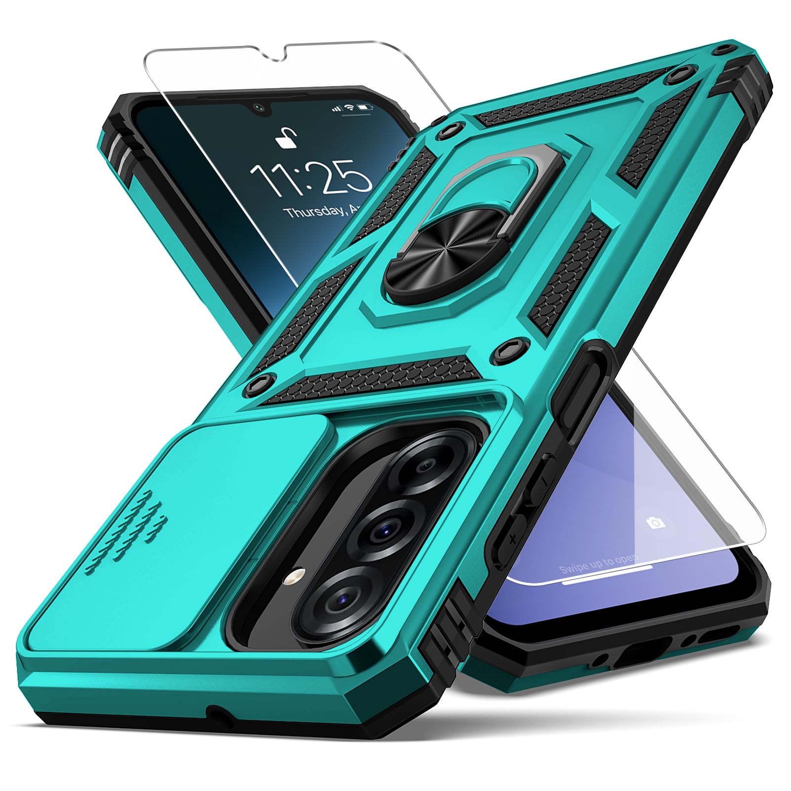 Weycolor for Samsung Galaxy A26 5G Case with Camera Lens Cover, 10 FT Military Grade Drop Protection, Magnetic Ring Holder Kickstand Protective Phone Case, Ice Green
