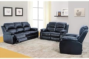 Beverly Fine Furniture 3 Piece Cades Bonded Leather, Black