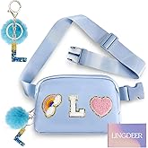 Lingdeer Personalized Belt Bag with Keychain, Fanny Pack for Girls Women, Initial Birthday Gifts for Teen Girls Mom, Crossbody Bag, Small Waist Packs, Travel Essential Preppy Gifts (Blue L)