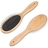 cobee Stainless Steel Pin Dog Brush, Bamboo Handle Grooming Brush 20mm Round Pins Airbag Pet Comb Professional Dog Pin Brush Fur Shedding Comb for Long or Short Hair Cat Dog