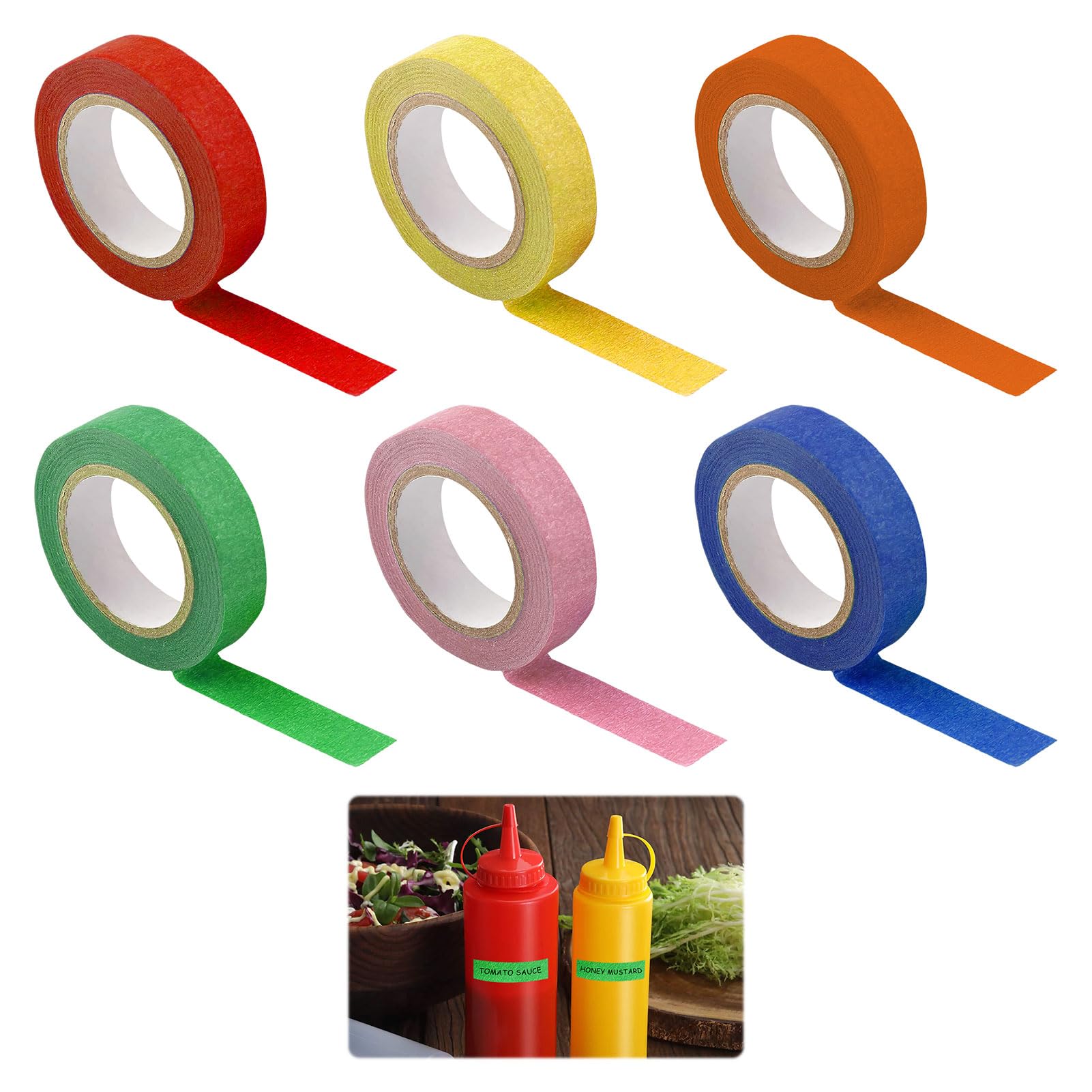 VAGAW Coloured Tape, 6PCS Coloured Masking Tape, Easy Tear and Durable, Coloured Tape for Kids & Painters, Ideal for Arts and Crafts, Labelling or Coding - Art Supplies for Kids, School Projects