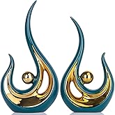 XMGZQ Teal Home Decor,Green and Gold Couple Sculpture,Green Ceramic Statues,Teal Modern Abstract Art Ceramic Statue, Decoration for Living Room, Coffee Table Centerpiece Great Gift Idea