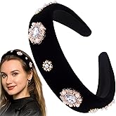 HINZIC Pearl Rhinestones Headbands, Wide Velvet Headbands for Women, Vintage Crystal Jeweled Hair Accessories for Parties, Christmas, Costume - Black,1pcs