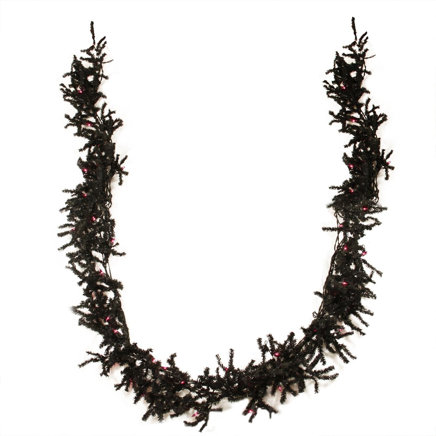 VCO 9' x 10" Pre-Lit Black Spruce Artificial Christmas Garland - Purple Lights