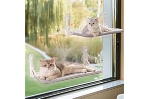 Mewoo 2PC Cat Window Perch, Cordless Window Hammock with Steel Frame and Removable Soft Cover, Embeded Cat Seat with 4 Strong Suction Cups (Grey, 2 Pack)