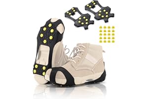 Xproutdoor Ice Cleats Snow Grips, Non-Slip Traction Crampons 10 Steel Studs with Extra 20 Replacement Studs, for Shoes/Boots, Snow Ice Walking