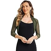 Allegra K Women's 3/4 Sleeve Sheer Mesh Shrug Open Front Cropped Bolero Cardigan