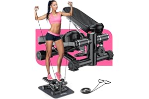 KITGODY Steppers for Exercise at Home, Mini Stair Stepper with Resistance Bands, Exercise Stepper Machine Under Desk Stepper 330 LBS Capacity