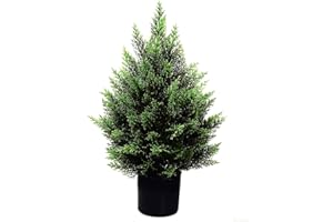 MELLI WELLI 2FT Artificial Topiary Tree Beautiful Realistic Faux Cedar Pines Christmas Trees UV Rated Fake Shrubs for Front Porch Faux Plants Indoor and Outdoor Decor（1 Pack）