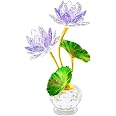 Ornalrist Crystal Clear Lotus Flower Figurine - Sparkling Glass Art Decor For Home, Feng Shui Centerpiece (Gift Boxed)