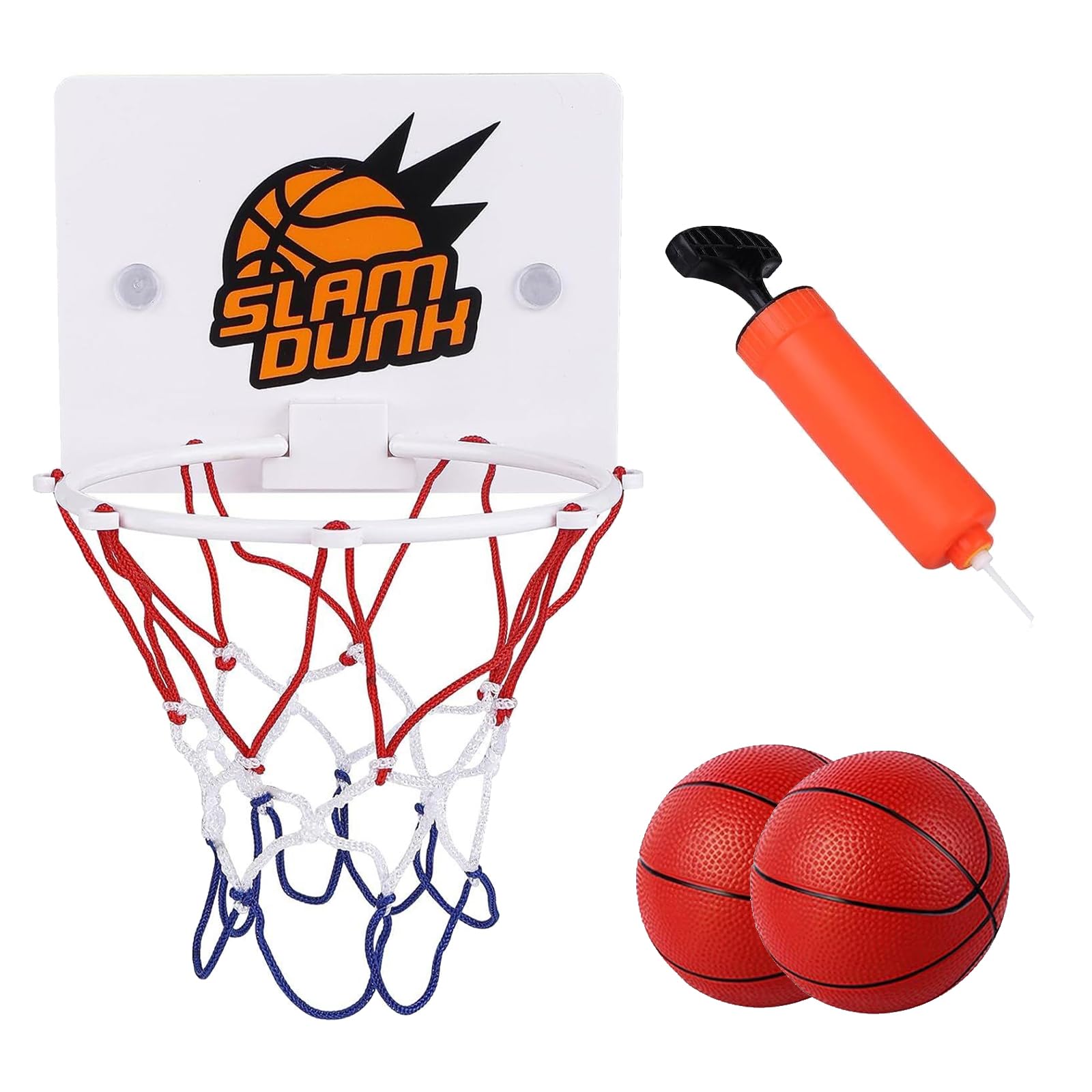 4 Pcs Mini Basketball Set - Indoor Hoop With Sucker, Small Ball and Pump - Desktop Bathroom Game for Kids, Boys, Girls