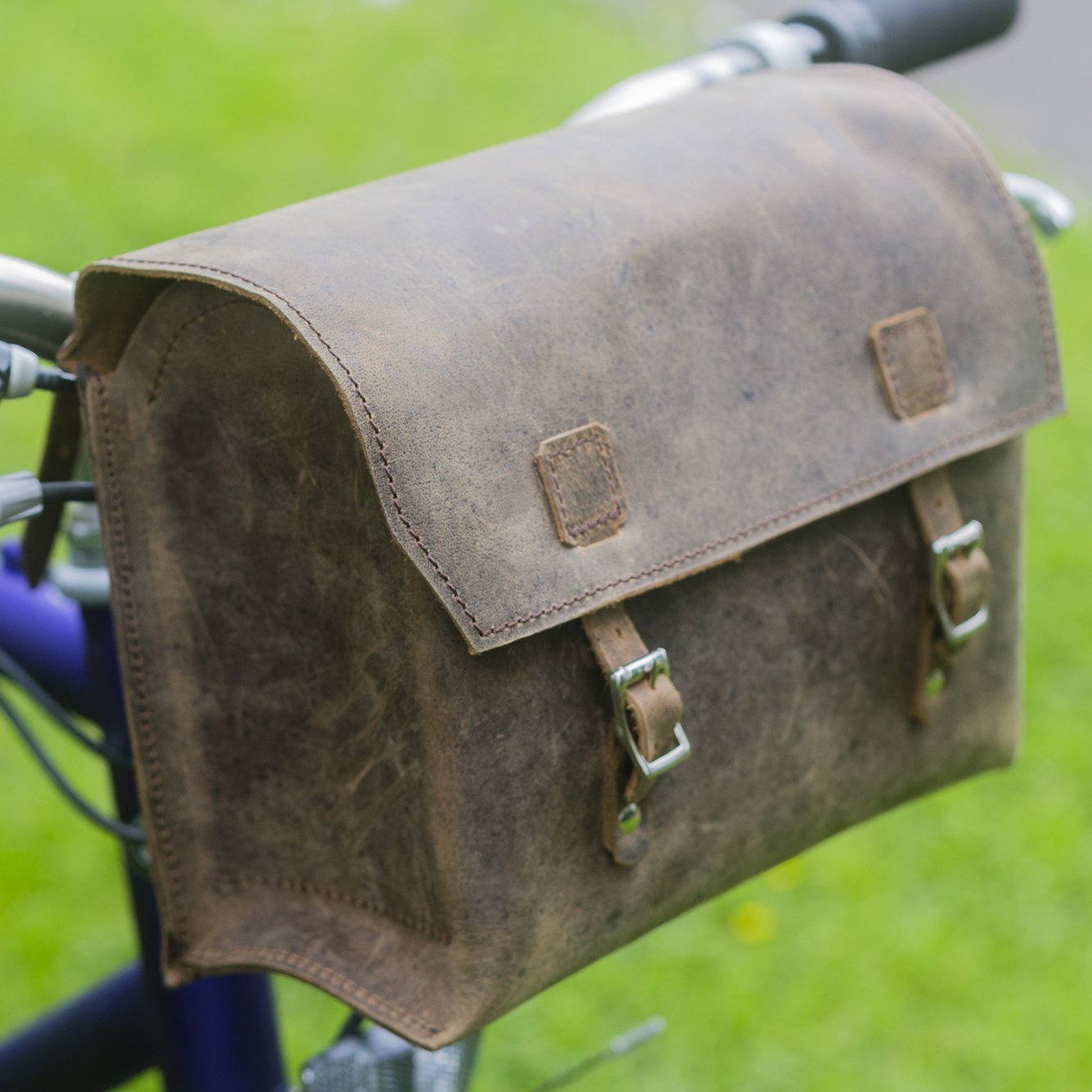 London Craftwork Large Bicycle Bag Genuine Leather Saddle Handlebar Frame Bag (Vintage Brown) 23 x 19.5 x 11cm XXL-RAW-Waxed