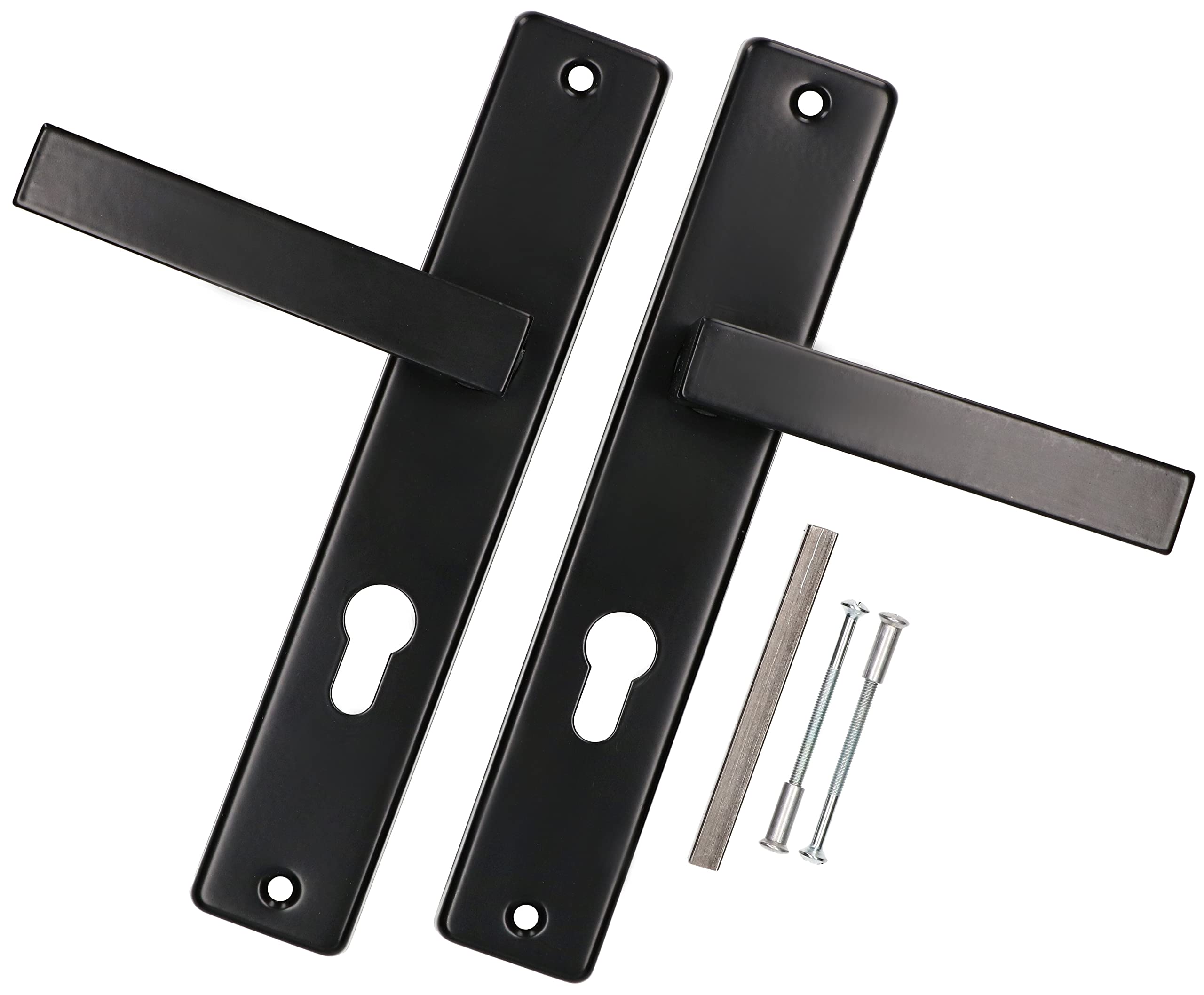 KOTARBAU® Handle Set PZ 72 mm Long Plate Black with Square and Mounting Screws