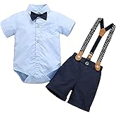 HeMarIsle Baby Toddler Boy Formal Gentleman Suits,Dress Short Shirt With Bowtie+Suspender Pants Dressy Outfit
