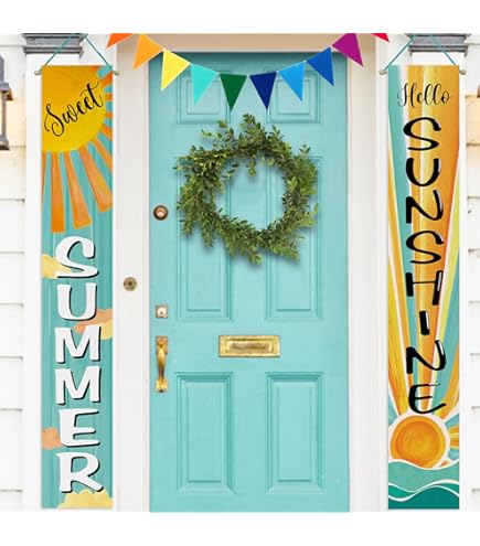 Welcome Summer Door Banner - 72.8x35.4 Inch Beach Flip Flops Party Decor For Indoor Outdoor