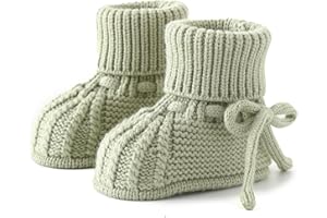 Loyfoky Baby Booties Soft Knit Baby Shoes for Newborn Boys Girls Machine Washable First Walker Boots Cream White 0-3 Months