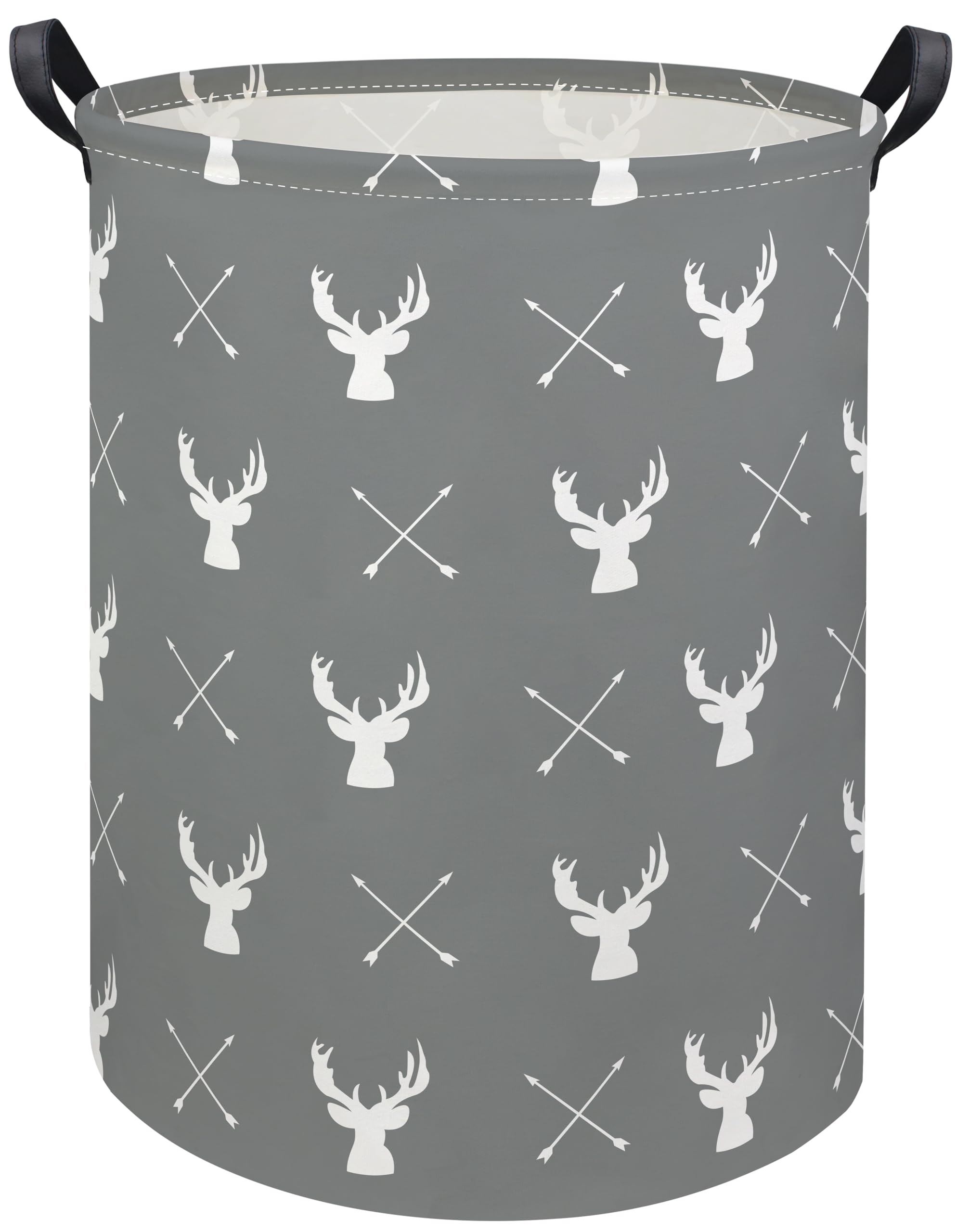 HIYAGON Large Storage Baskets,Waterproof Laundry Baskets,Collapsible Canvas Basket for Storage Bin for Kids Room,Toy Organizer,Home Decor,Baby Hamper(Grey deer)