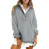 Fisoew Womens Waffle Knit Oversized Sweatshirt Casual Snap Stand Collar Long Sleeve Pullover Tops Fall Travel Outfits