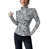 SweatyRocks Women's Zebra Striped Print Long Sleeve Sexy Tops Slim Fitted T Shirt