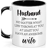 LEJIAJINW Fathers Day Funny Gift for Husband from Wife, Husband Birthday Mug for Men Dad Daddy Bonus Step Father in Law, on Retirement Anniversary Party Decorations