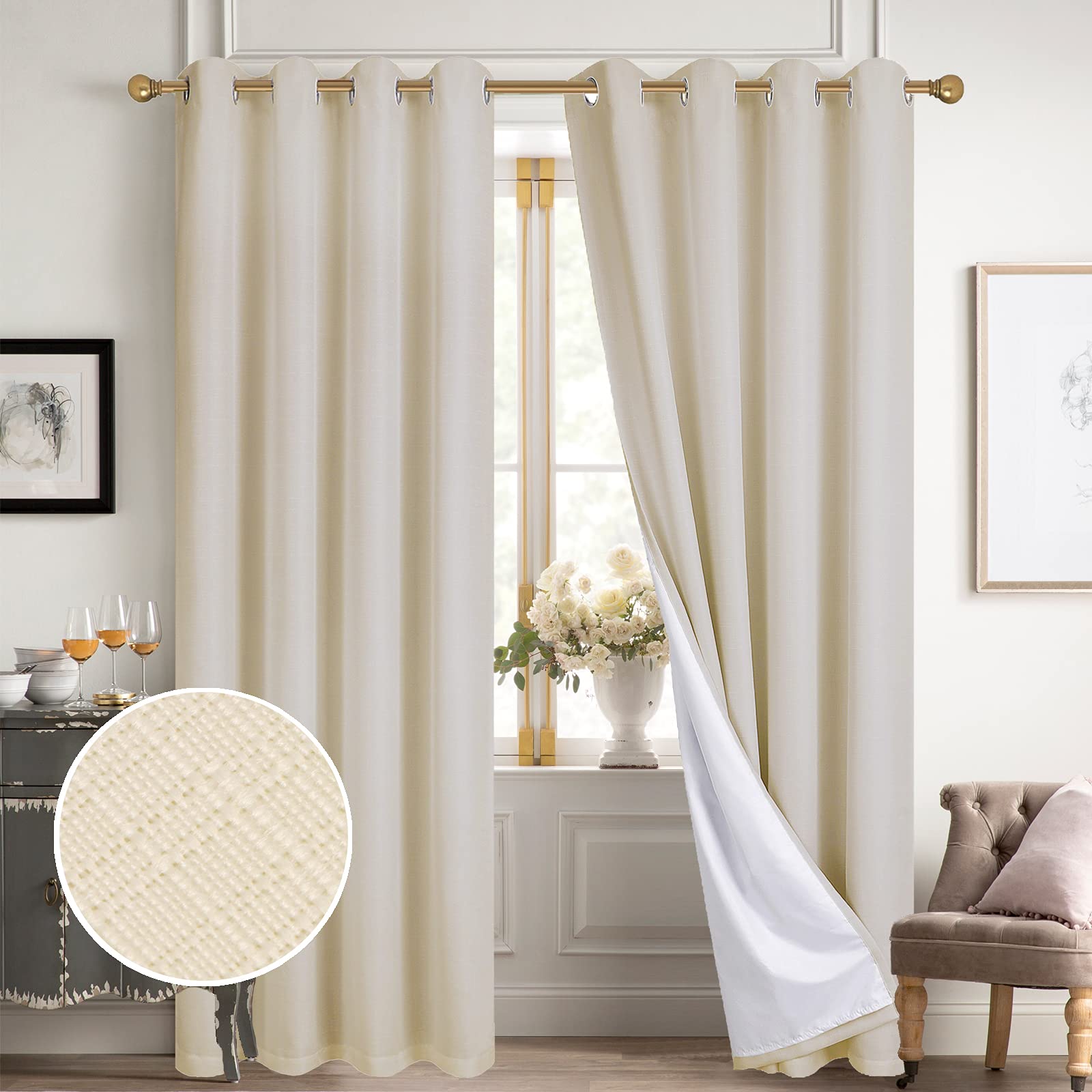Diraysid Tende oscuranti in lino nero al 100% per camera da letto, con occhielli, isolamento termico (2 pannelli, larghezza 106 x lunghezza 213 cm