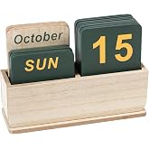DEERINE Wooden Block Perpetual Calendar for Desk, Daily Desktop Standing Flip Calendar with Large Display, Modern Farmhouse Aesthetic Desk Accessory for Home Office Decor, Reusable Yearly, Wood Grain