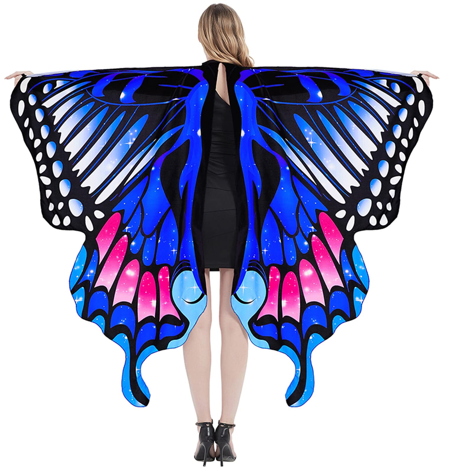 Butterfly Wings Costume for Women Fairy Wings for Adults Double Sided Printing Fabric Butterfly Wings Ladies Costume Accessory Cosplay Fairy Cape Women Blue Gradient