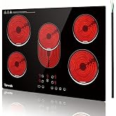 TOPWISH 30 Inch Electric Cooktop, 5 Burners Built-in Electric Stove Top | 8000W Drop-in Ceramic Cooktop Hot Plate Kitchen Stoves with Safety Lock, Timer, Auto Shutdown, 220-240v (Hard Wired No Plug)
