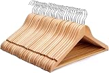 KEPLIN Strong Walnut Wood Hangers with 360° Hook, Round Trousers Bar, Notches