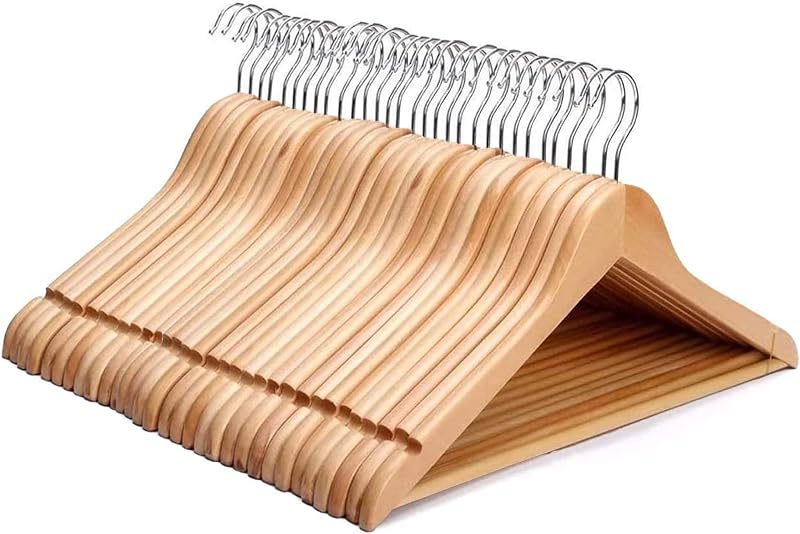 KEPLIN Strong Walnut Wood Hangers with 360° Hook, Round Trousers Bar, Notches