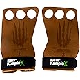 Bear KompleX 3 Hole Leather Hand Grips for Crosffit Workouts, Pull-ups, Weightlifting, WOD Gymnastics, Crosstraining Palm Grips with Wrist Wraps, Hand Protection from Rips and Blisters,1 Pair