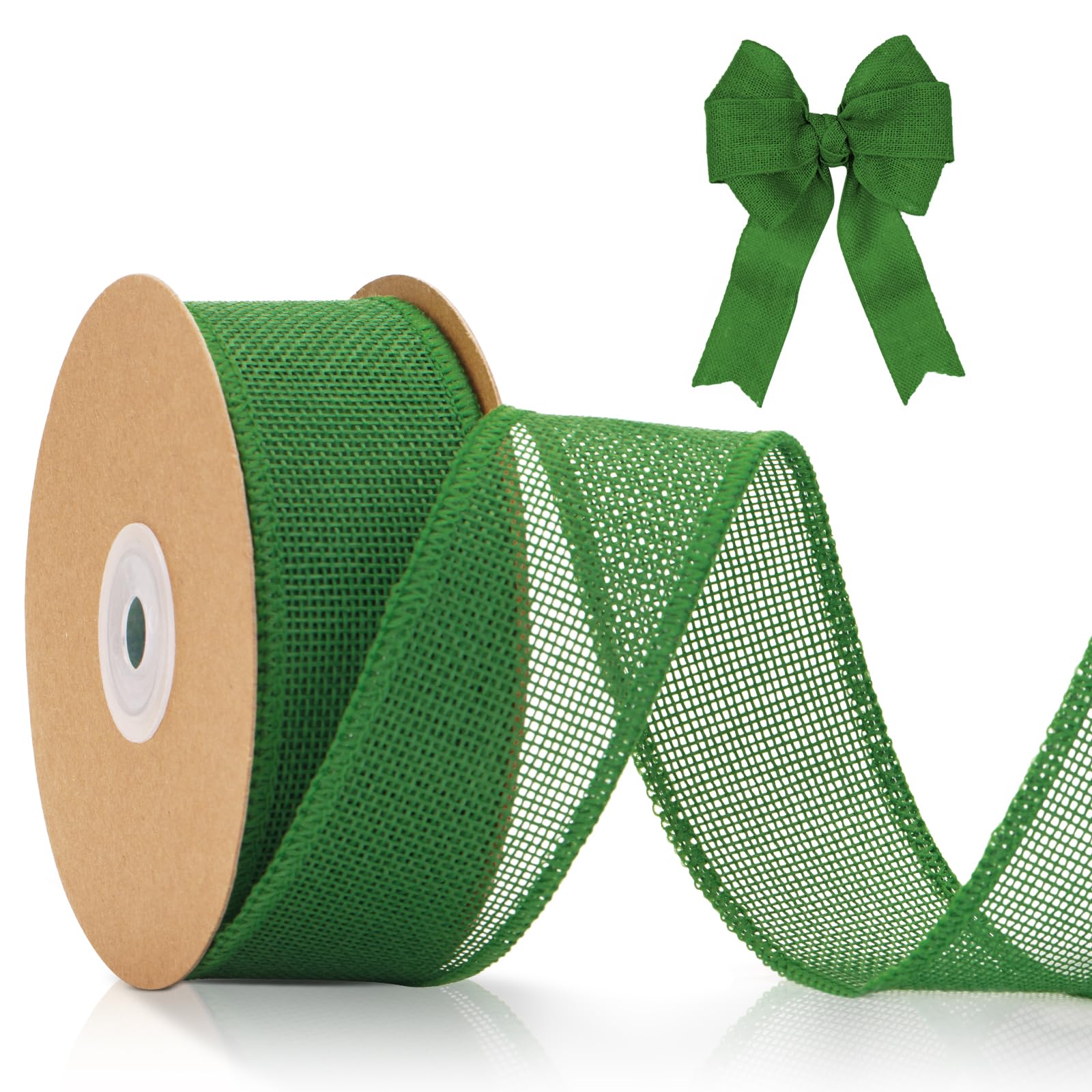 jijAcraft 4CM Green Wired Burlap Ribbon: 10m Wired Hessian Ribbon Roll Natural Hessian Ribbons Rustic Jute Burlap Ribbons for Gift Wrapping, Bows, DIY Crafts, Wedding, Christmas Decoration