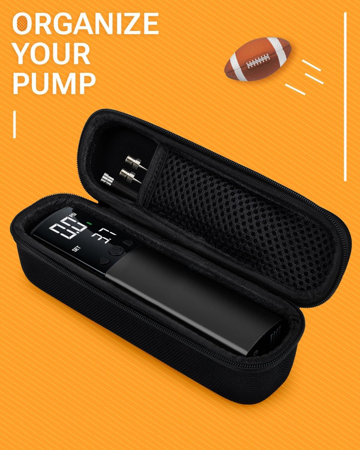 Pumteck Electric Ball Pump (with Case), Smart Air Pump Portable Fast Ball Inflation with Precise Pressure Gauge and Digital LCD Display for Football Basketball Volleyball Football