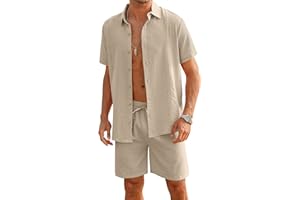 LecGee Linen Sets For Men Button Down Cuban Guayabera Shirt Shorts Set 2 Piece Linen Outfits