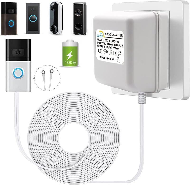 XZGM Doorbell Power Transformer 18V 500mA UK Plug 8M Cable for Ring Nest