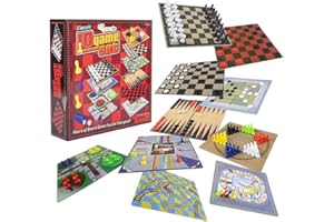Gamie 10 in 1 Board Game Set, Travel-Friendly Family Board Game Set with Backgammon, Chinese Checkers, Snakes and Ladders, Game of The Goose, Sorry, Draught, Racing, Chess and More