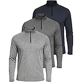 Real Essentials 3 Pack: Men's Dry-Fit Active Quarter Zip Long Sleeve Athletic Performance Pullover (Available in Big & Tall)