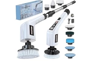 HGUPTGW Electric Spin Scrubber, Cleaning Brushes for Household Use with 8 Replaceable Brush Heads, Power Scrubbers for Cleaning Bathroom, Extension Bath Brush Long Handle for Shower, Tub, Kitchen, Tile, Floor