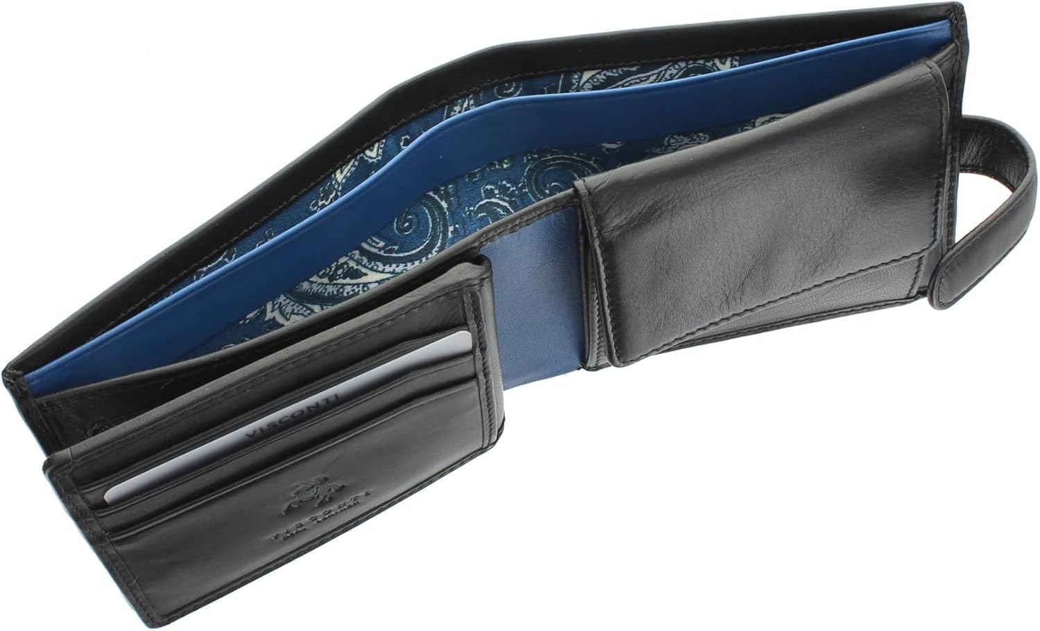 VISCONTI Parma Collection Leonardo Two Tone Gents Leather Bi-Fold Wallet PM102 Black/Cobalt, Black/ Cobalt - Image 4