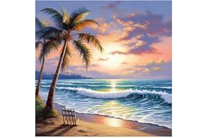 MYBISYMQQ Beach Sunset Stamped Cross Stitch Kits - Tree Counted Cross Stitch Kits for Beginners Adults Needlepoint Cross-Stitch Patterns Dimensions Needlecrafts Embroidery Kits Arts and Crafts 13.7x13.7 Inches
