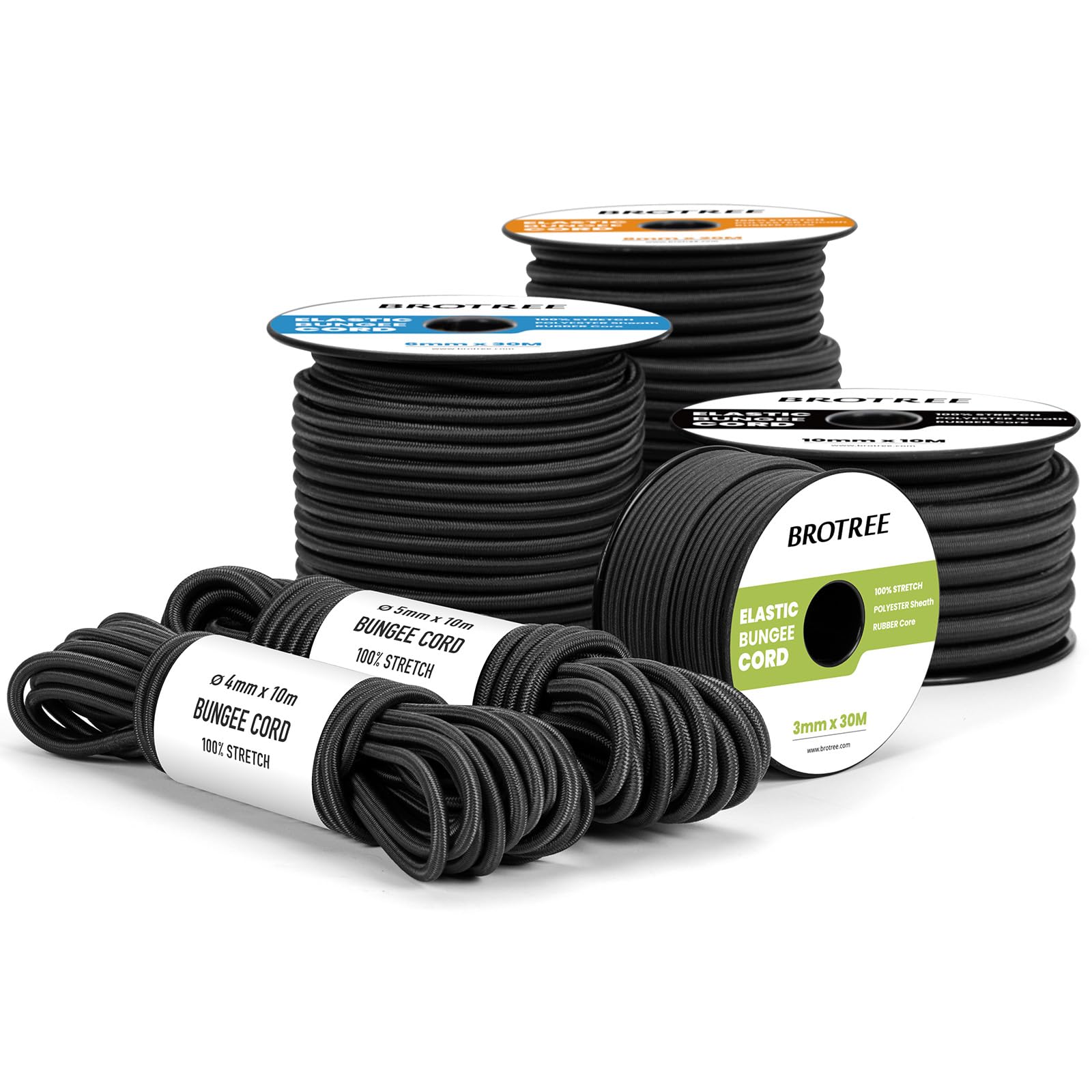 Brotree Bungee Cord Elastic Shock Cord 8mm x 10m Bungee Rope Heavy Duty for Trailer, Tarpaulin, Tent Pole, Kayak and Backpack - Black