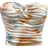 Milumia Women's Seashell Decor Tie Dye Ruched Tube Top Strapless Bandeau Crop Tops
