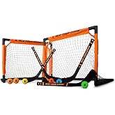 ACE HOCKEY - Shinny Hockey Set - Complete 4-Player Indoor/Outdoor Kit - Knee Hockey Goal Set (2) Goals, (2) Mini Sticks, and (6) Foam Balls - Mini Hockey Set