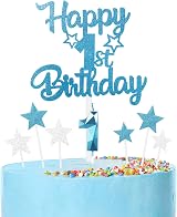 mciskin Happy 1st Birthday Candles Set Blue 1 Numeral & Star Toppers 12pc