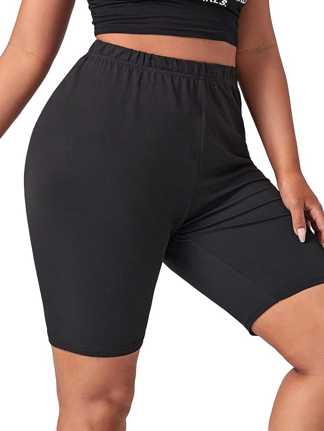 Romwe Women's Plus Size High Waist Biker Shorts Lightweight Workout Gym