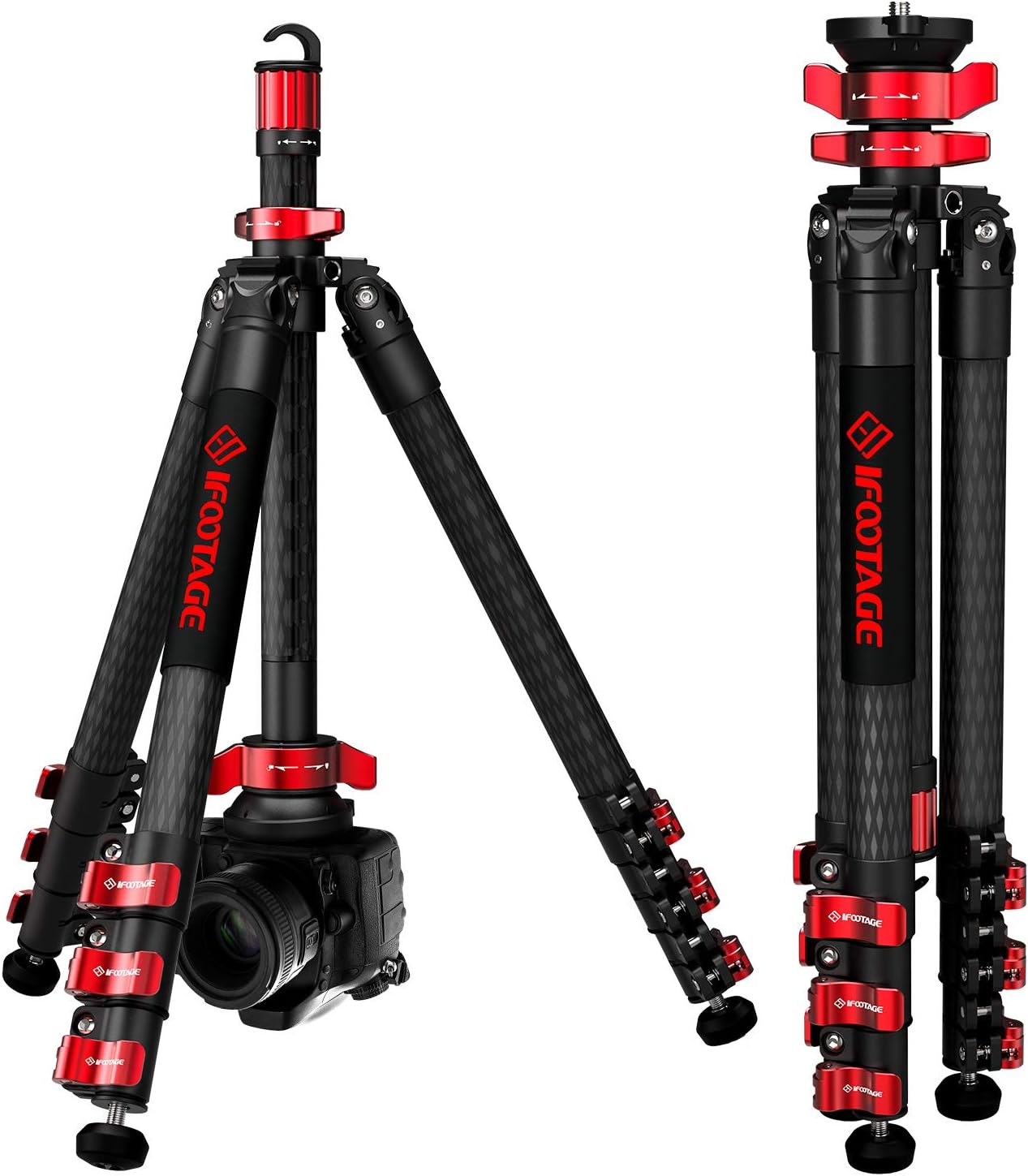 IFOOTAGE 65" Carbon Fiber Video Tripod, Professional Camera Tripods 3 Sections with Centre Pole, Max Load 17.6 lbs, Compatible with Canon, Nikon, Sony DSLR Camcorder Video Photography : Camera & Photo