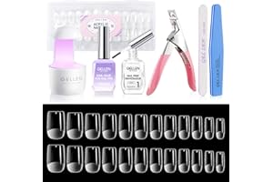 Gellen Gel Nail Kit, 504Pcs Pre-Shaped Short Square Nail Tips, 7 in 1 Gel Nail Glue, Nail Dehydrator, UV/Led Nail Light, Nail Clipper & Files, Gel Tips Nail Extension Set, Home Salon DIY Manicure Set